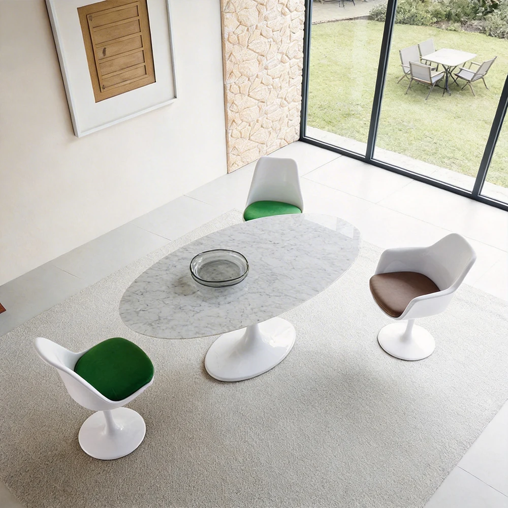 #Best Quality White Restaurant Furniture 6 Seater Nordic Oval Marble Dining Table