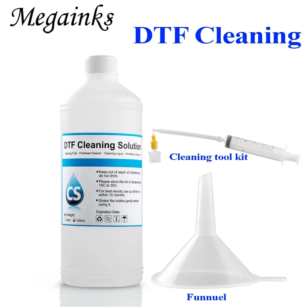 DTF Cleaning Liquid 1000ML for Epson DX3 DX4 DX5 DX7 DX9 L1800 L805 L800 1390 DTF Textile Ink Cleaner Solution With Clean Tool