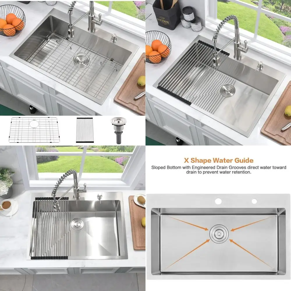 

Stainless Steel 33x22 Drop-In Single Bowl Kitchen Sink with Deep Basin