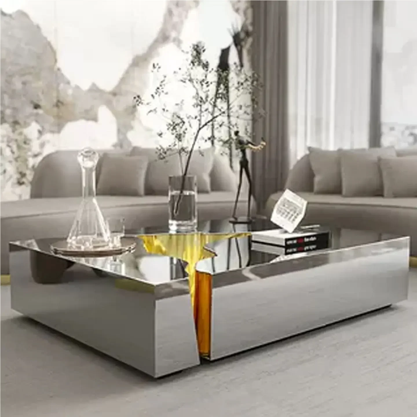 DSA Italian light luxury stainless steel coffee table small apartment post-modern splicing metal paint square furniture
