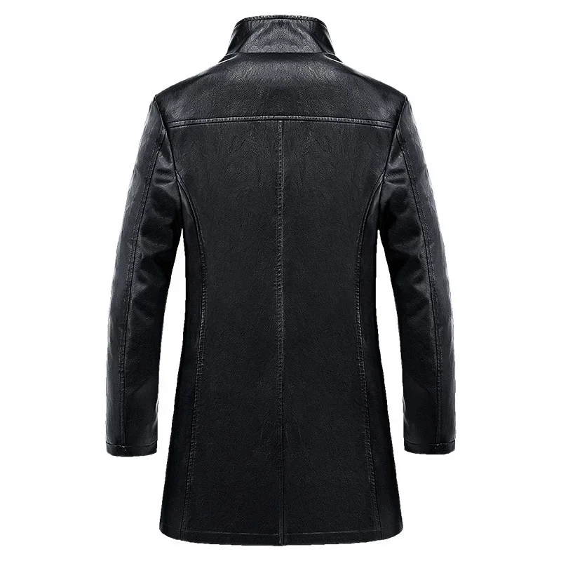 2024  Autumn New Men\'s Lapel Business Long Pu Leather Trench Coat Coat Large Size Casual Leather Mens Jacket Winter Jacket Men