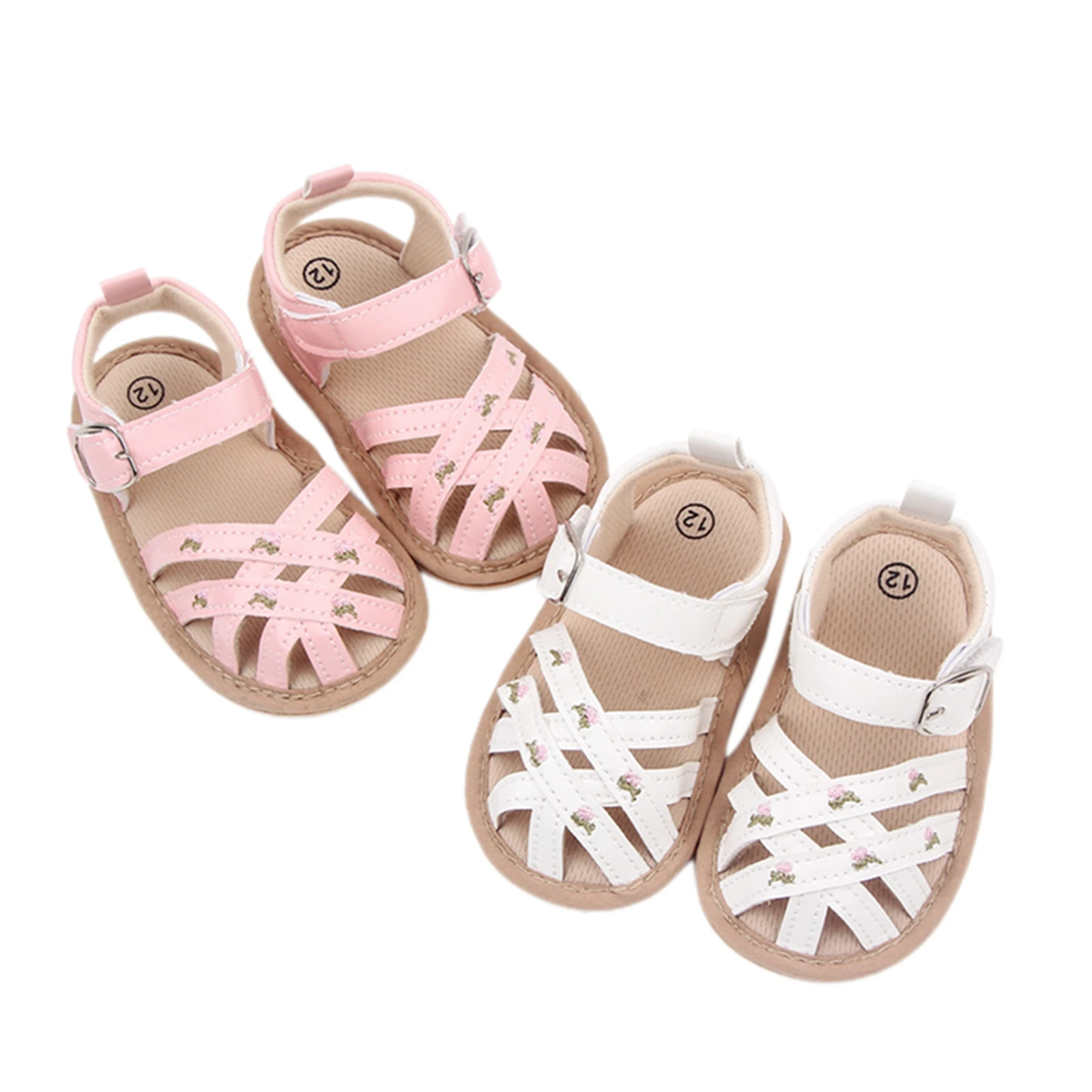 Baby Girls Summer Sandals Closed-Toe Floral Embroidery Flats Newborn First Walkers Crib Shoes