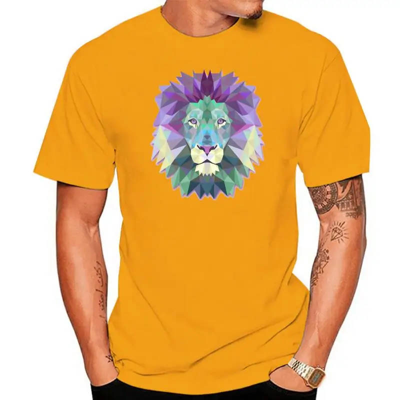 MENS WHITE T-SHIRT WITH PASTEL COLOURED LIONS HEAD IN AN AZTECT DESIGN