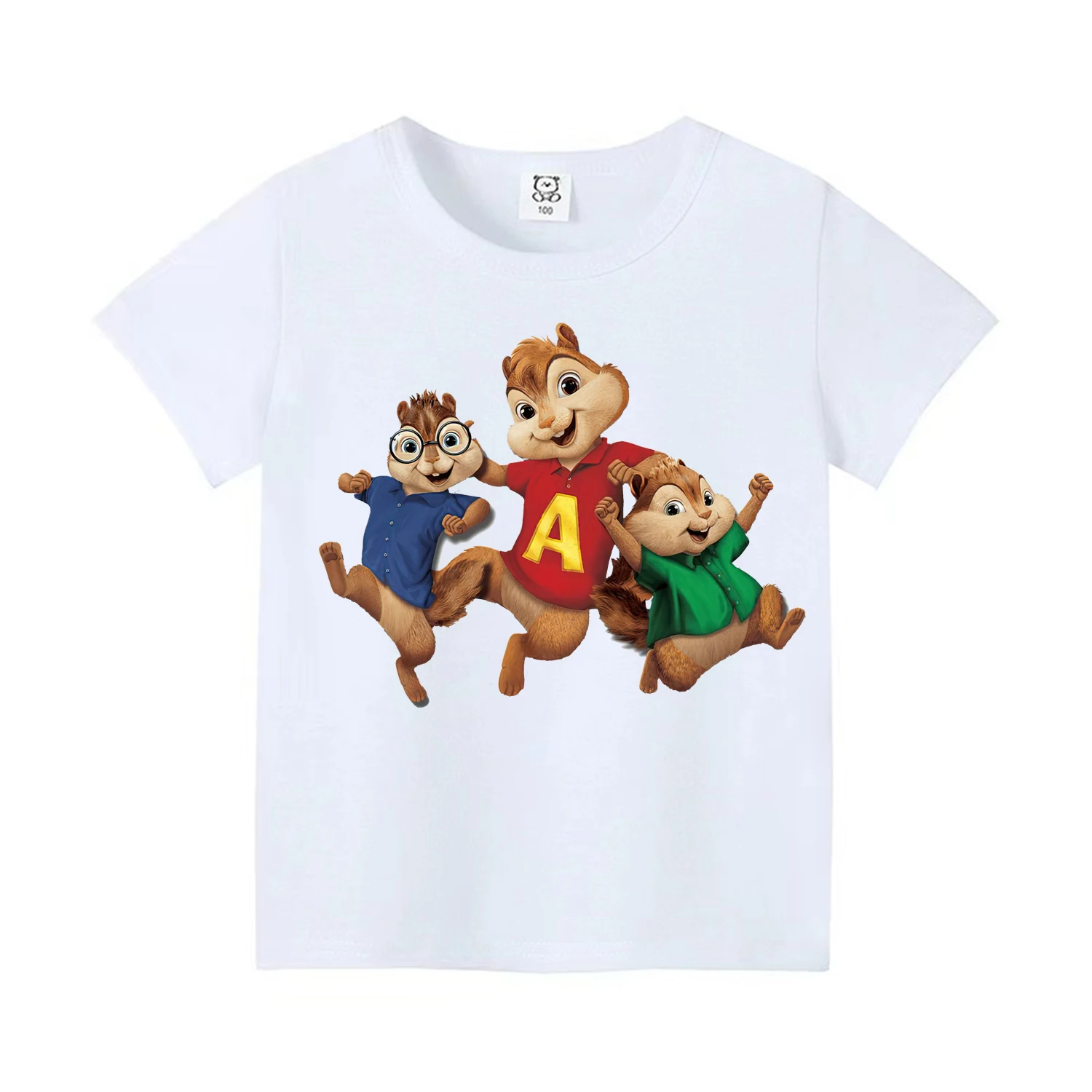 Summer Child Short-Sleeved T Shirt Boys Girls Cute Cartoon Alvin And The Chipmunks 3d Clothes Kids Teenagers Pure Cotton Tops