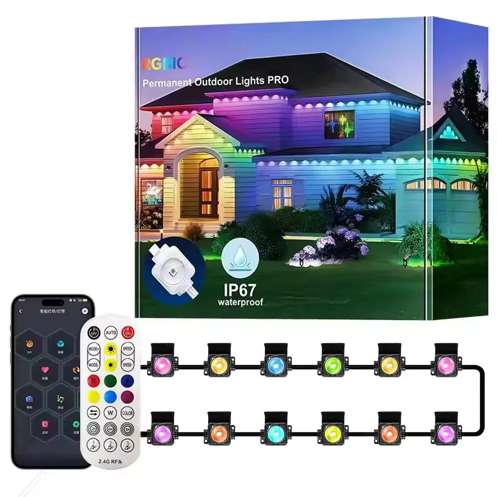  RGBIC Permanent Outdoor Lights PRO IP67 Waterproof LED Eave Lights Bluetooth APP Remote Control Music Sync DIY Scene Outdoor House Roof Christmas Decor String Lights