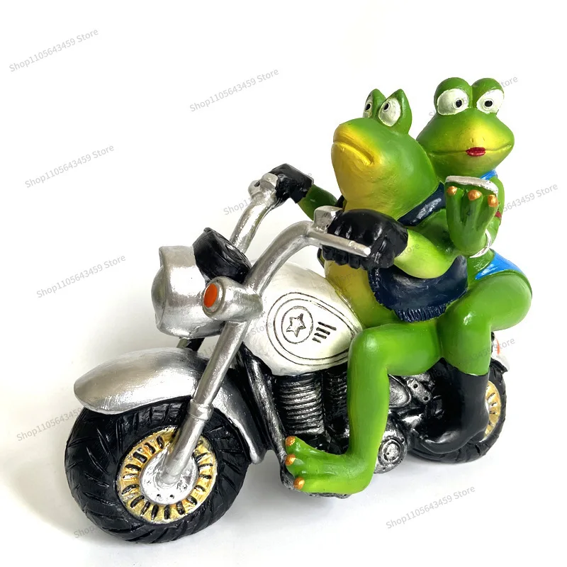 For Frog Motorcycle Couple Frog Motorcycle Simulation Cute Frog Design Home Garden Ornament Resin