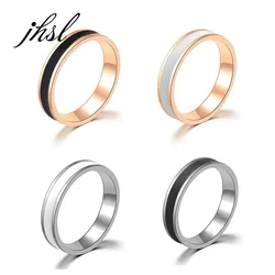 JHSL 4mm Small Mini Stainless Steel Simple Women Rings Black White Rose Gold Color Fashion Jewelry US size 4 5 6 7 8 9 10