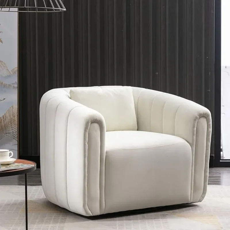 Ebello Swivel Feature Chair with Plump Pillow, Modern Channel Dutch Velvet Upholstery Chair, Comfortable Round Armchair