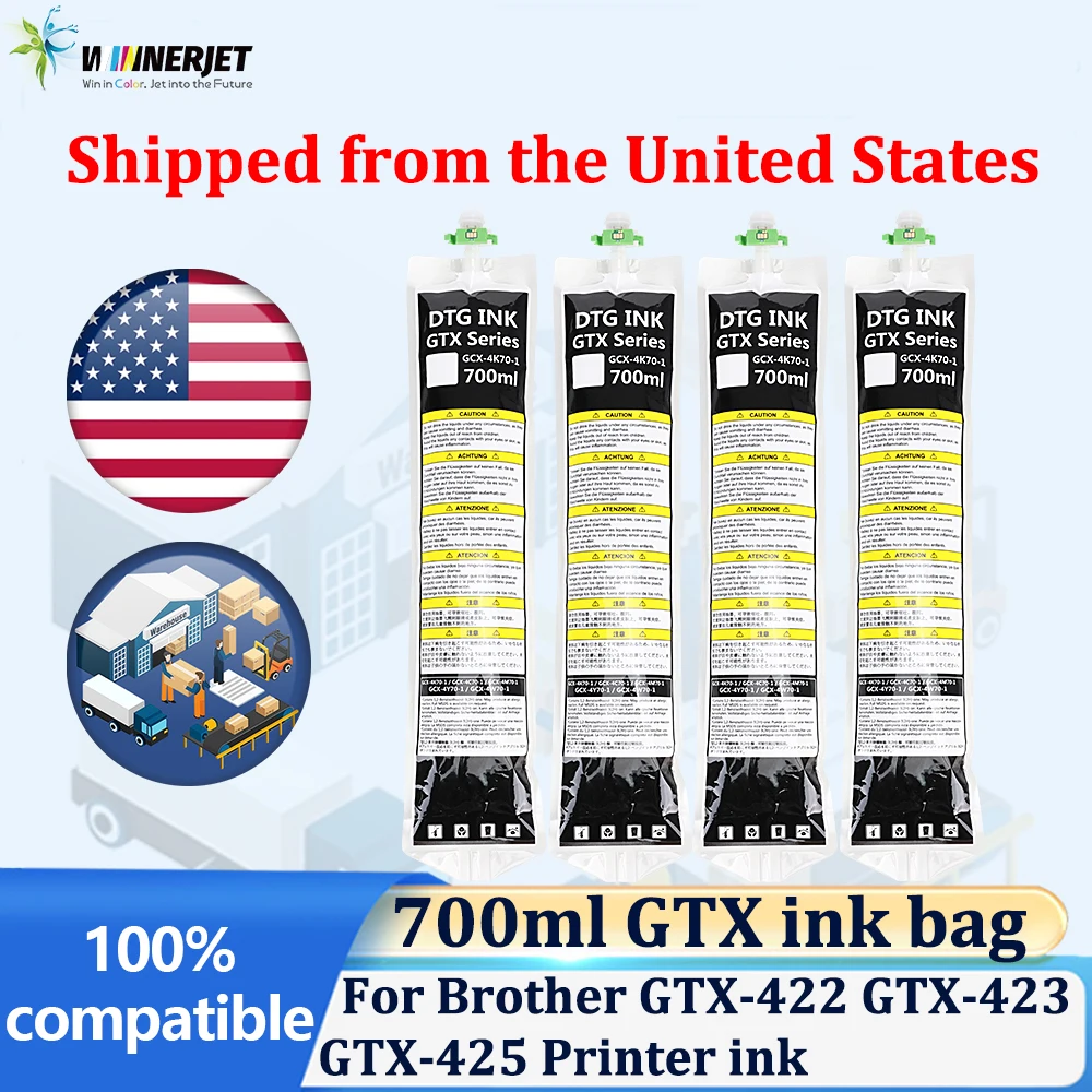 Winnerjet 4 bag White GTX ink bag with DTG ink chip for Brother GTX-422 GTX-423 GTX-425 GTX-600 GTX PRO Brother Printer Ink