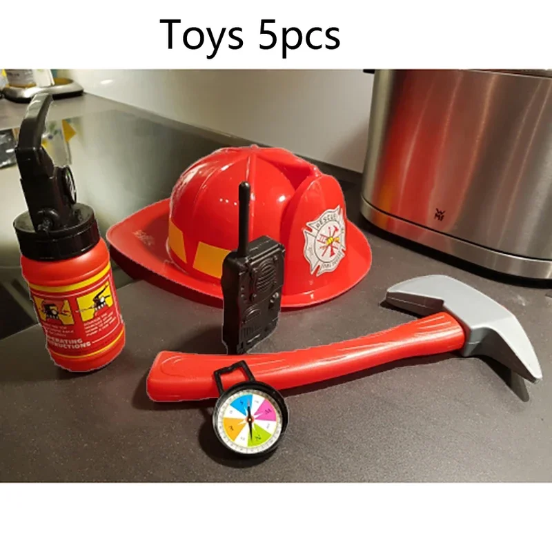 Children Kid Cosplay Fireman Outfits Firefighter with Belt 5 Toys Sets Cosplay Costume Role Play Sam Work Wear Uniform Water Gun