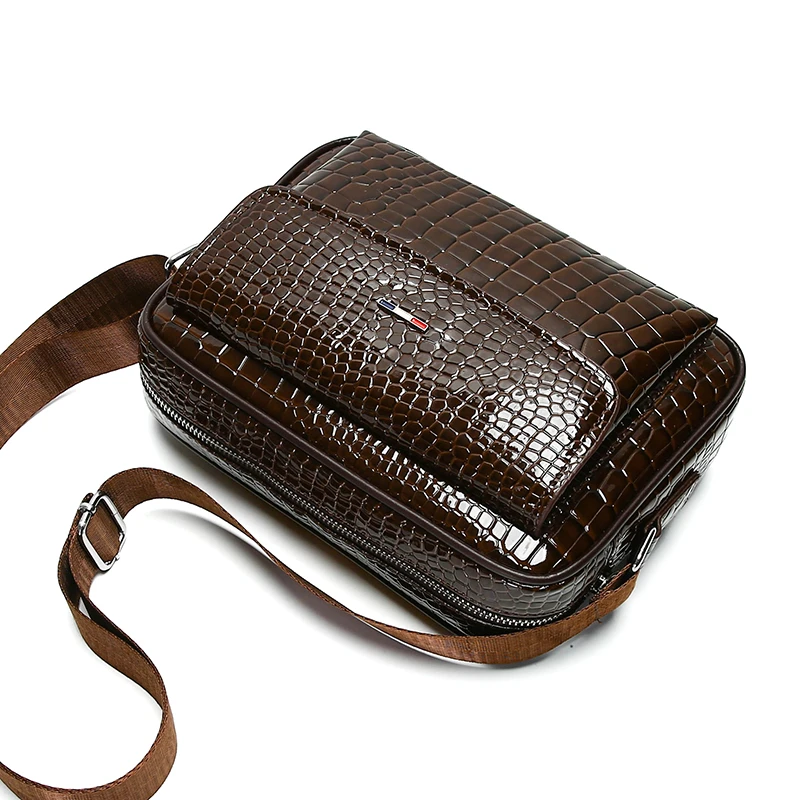 Men's Busin Casual Large Capaci Crocodile Pattern Leather oulder Bag Soft PU Single Strap Crossbody Bag for Youth 가방 сумк