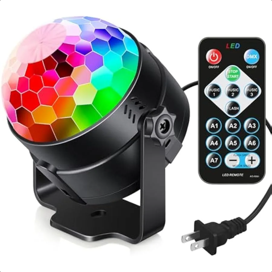 

Sound Activated Party Lights with Remote DJ Lighting Disco Ball Strobe Stage Light for Home Room Dance Parties Birthday Karaoke