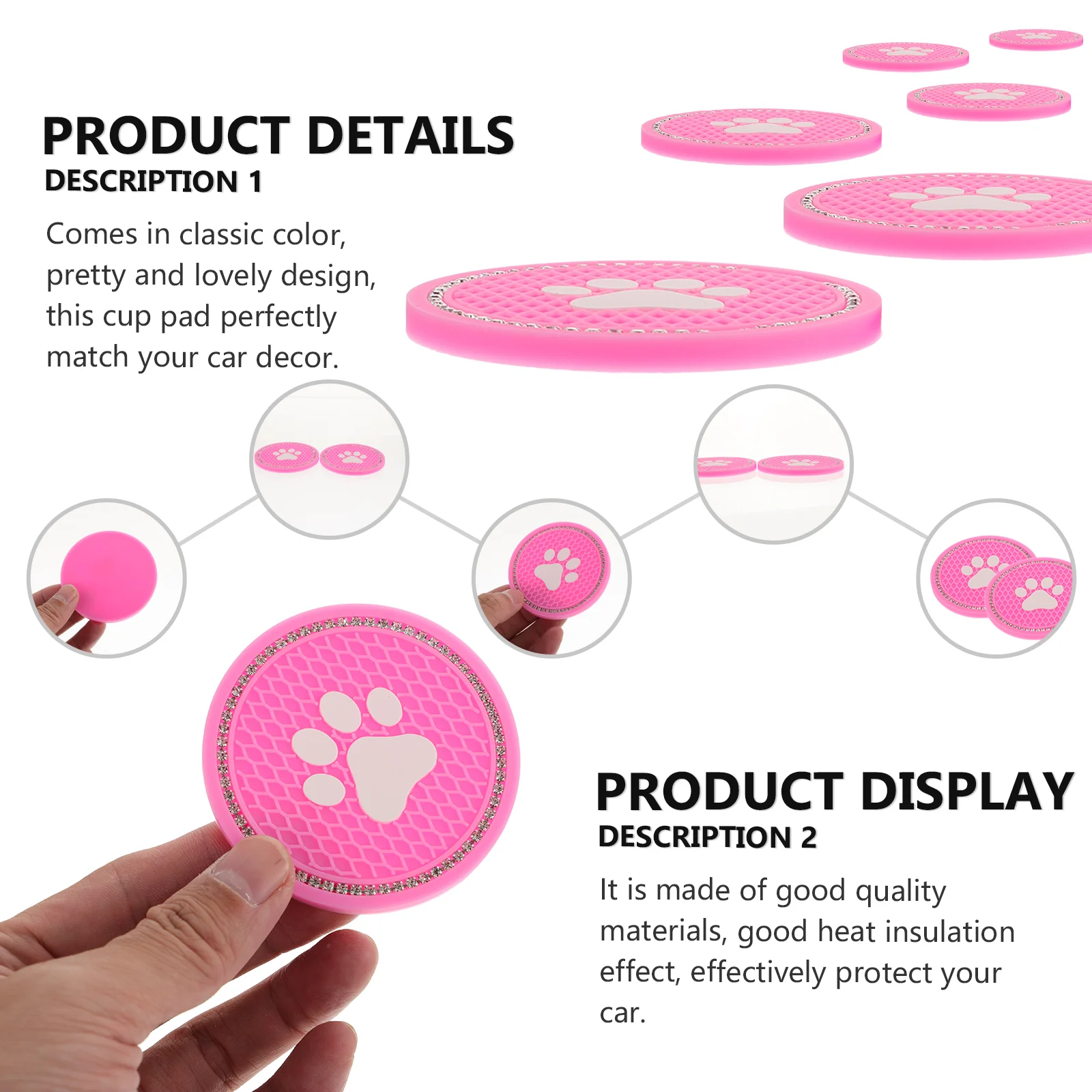 2 Pcs Cup Holder for Cars Coaster Claw Pattern Pad Lovely Coasters Pink Diamond Mat