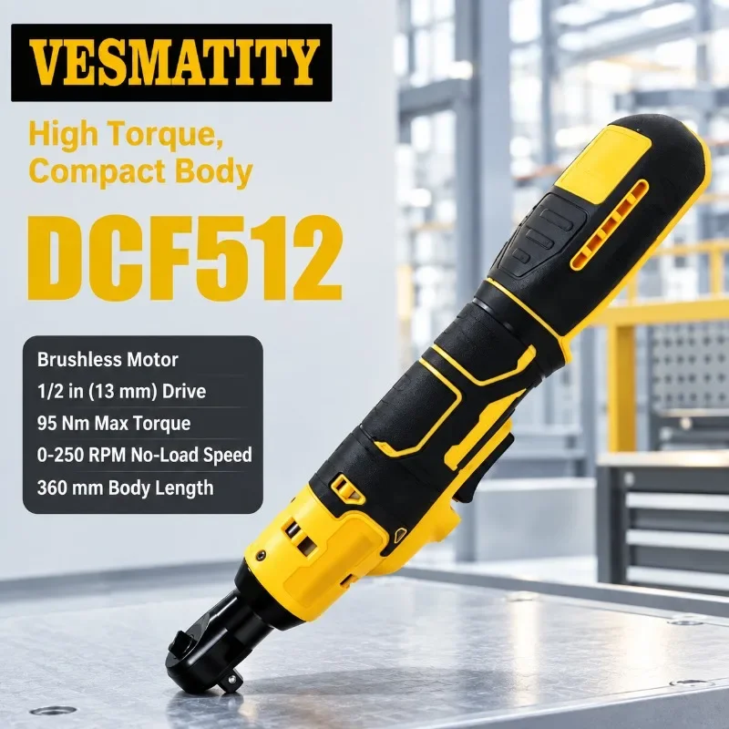 DCF512 1/2 Inch Brushless Cordless Ratchet Wrench 95Nm 10/13MM LED Variable Speed Power Tool for Dewalt 20V Battery