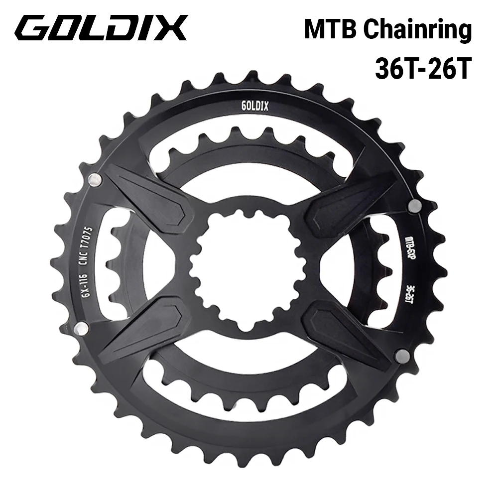 

GOLDIX Double Disc Mountain Bike Chainring Sprocket 36T-26T Aluminum Alloy Overall CNC Cutting for Sram 3-Bolt Bicycle Crank