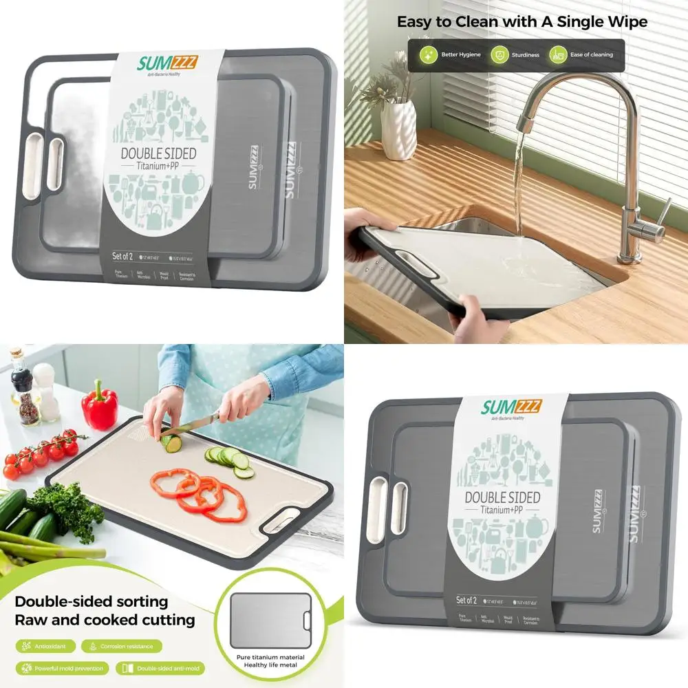 

Двусторонняя разделочная доска из титана/ПП, пищевая, легко моется, 15.5x10.5 и 12x8.5