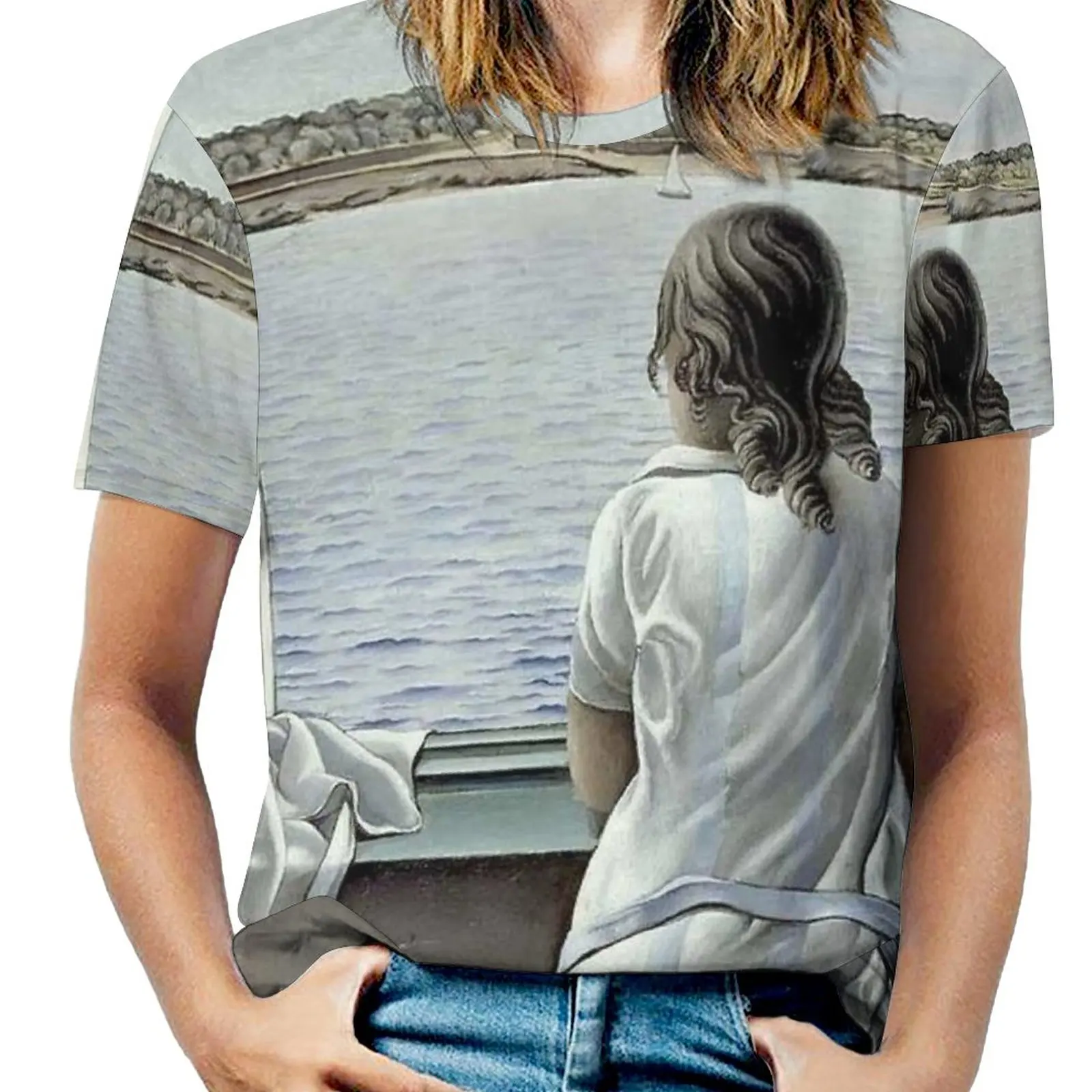 Woman In The Window : Vintage 1925 Painting Print Woman'S T-Shirt Spring And Summer Printed T Shirts Crew Neck Pullover Top