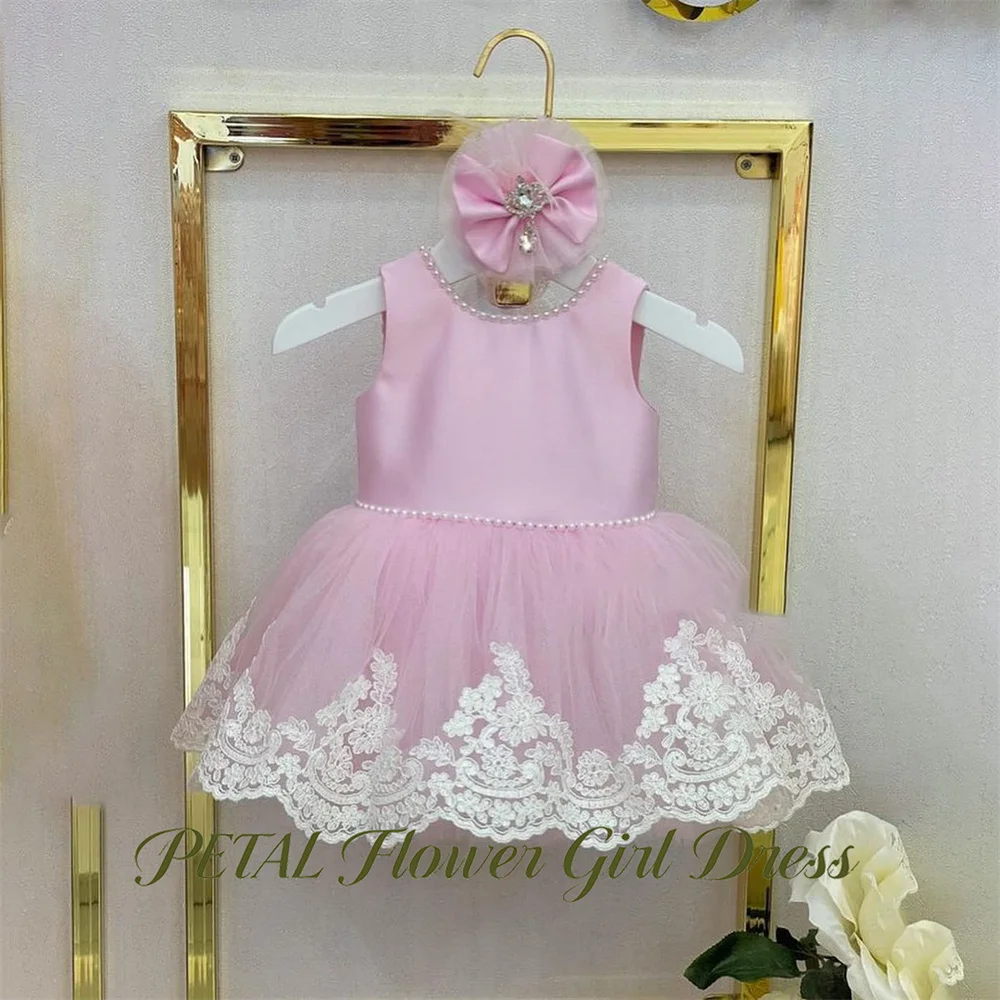 Petal Pastel Pink Wedding Dress for Girls 3-13 Years Old Round Neck Pageant Dress for Girl Bow Children Birthday Wedding Dresses