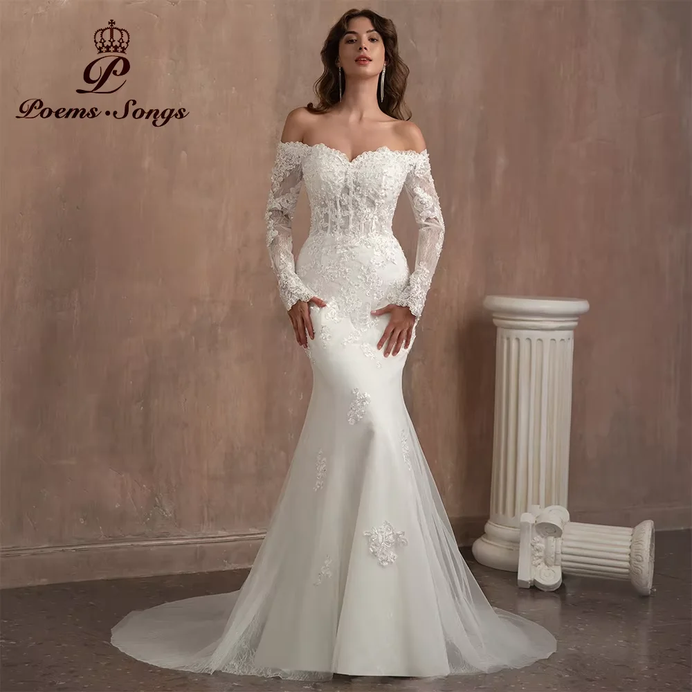 

Customized Long Sleeves Vintage Mermaid Wedding Dresses for Women Bridal Gown Vestido De Casamento Vestidos De Novia