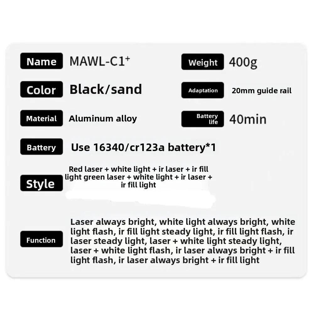 MAWL C1 + フルメタル Aichao レッドレーザーインジケーター IR レーザーバッテリーケース
