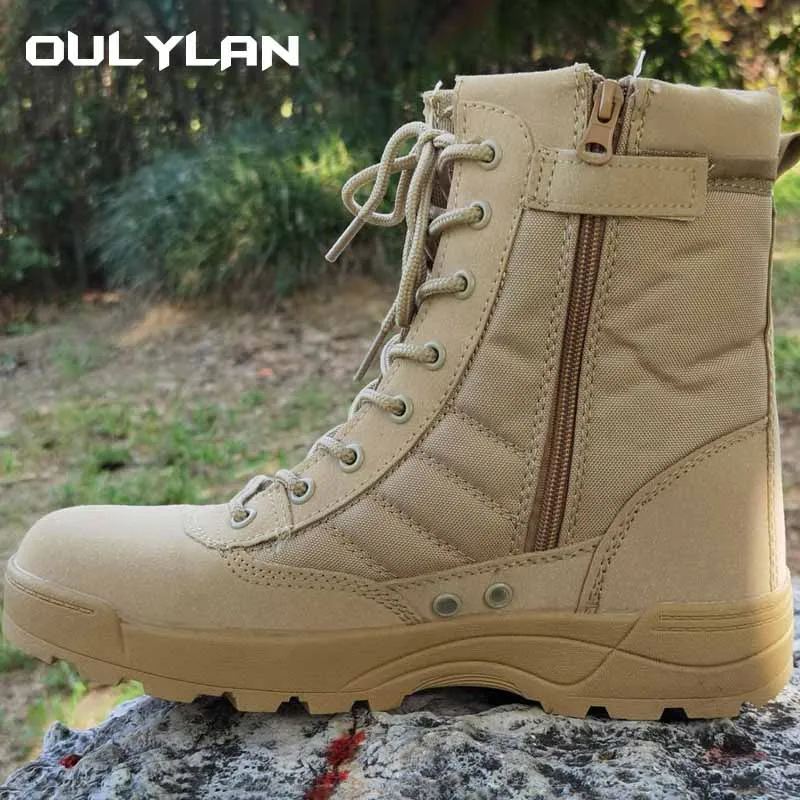 Zipper Climbing Tactic Boots Man Shoes Desert Fight Ventilate Ankle Boots Leathering Army Green Black Outdoor