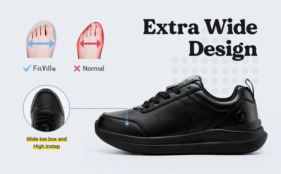 FitVille Herren-Freizeitschuhe aus Leder, breite Wanderschuhe, leicht, für geschwollene Füße, lindert Fußschmerzen – Detail 5