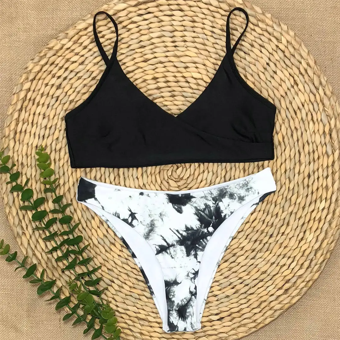 Brasilianischer Tie-Dye-Bikini mit mittelhoher Taille, zweiteiliger Badeanzug für Damen, bedruckter Badeanzug, Badebekleidung, Modell V2421. – Detail 20