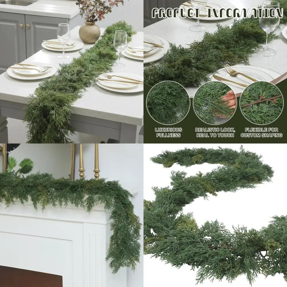 إكليل من خشب الأرز الاصطناعي السميك الناعم بطول 9 أقدام لمدفأة الدرج المنزلية المزخرفة لعيد الميلاد #1