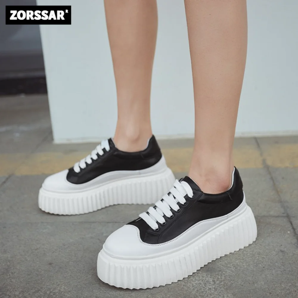 

Women Chunky Sneakers Cow Leather Light White Sneaker Female Platform Vulcanized Shoes Spring Casual Breathable Sports Shoes