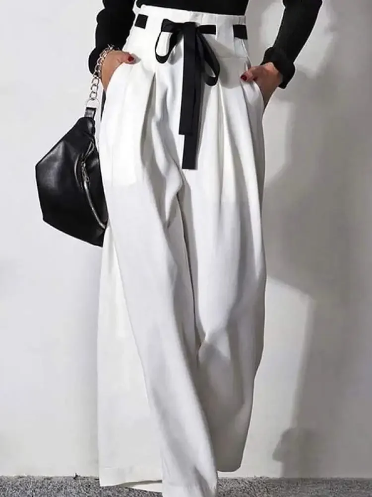 

Modigirl Y2K clothes Pants for Womens Pants autumn summer 2025 High Waisted Drawstring Pleated Women White Wide Leg Trousers