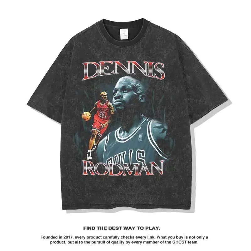 Fashion Vintage Loose Basketball Graphic Retro Washing Summer The Worm Dennis Rodman Oversized Tee t-shirt tops men Short Sleeve