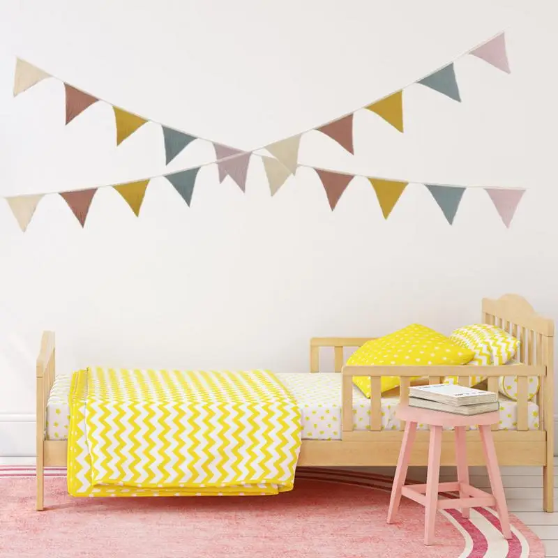 Banderole Suspendue en Tissu Coton Lavable de 2.6m, Drapeaux de Pépinière, Guirlandes Triangulaires pour Salon et Chambre à Coucher