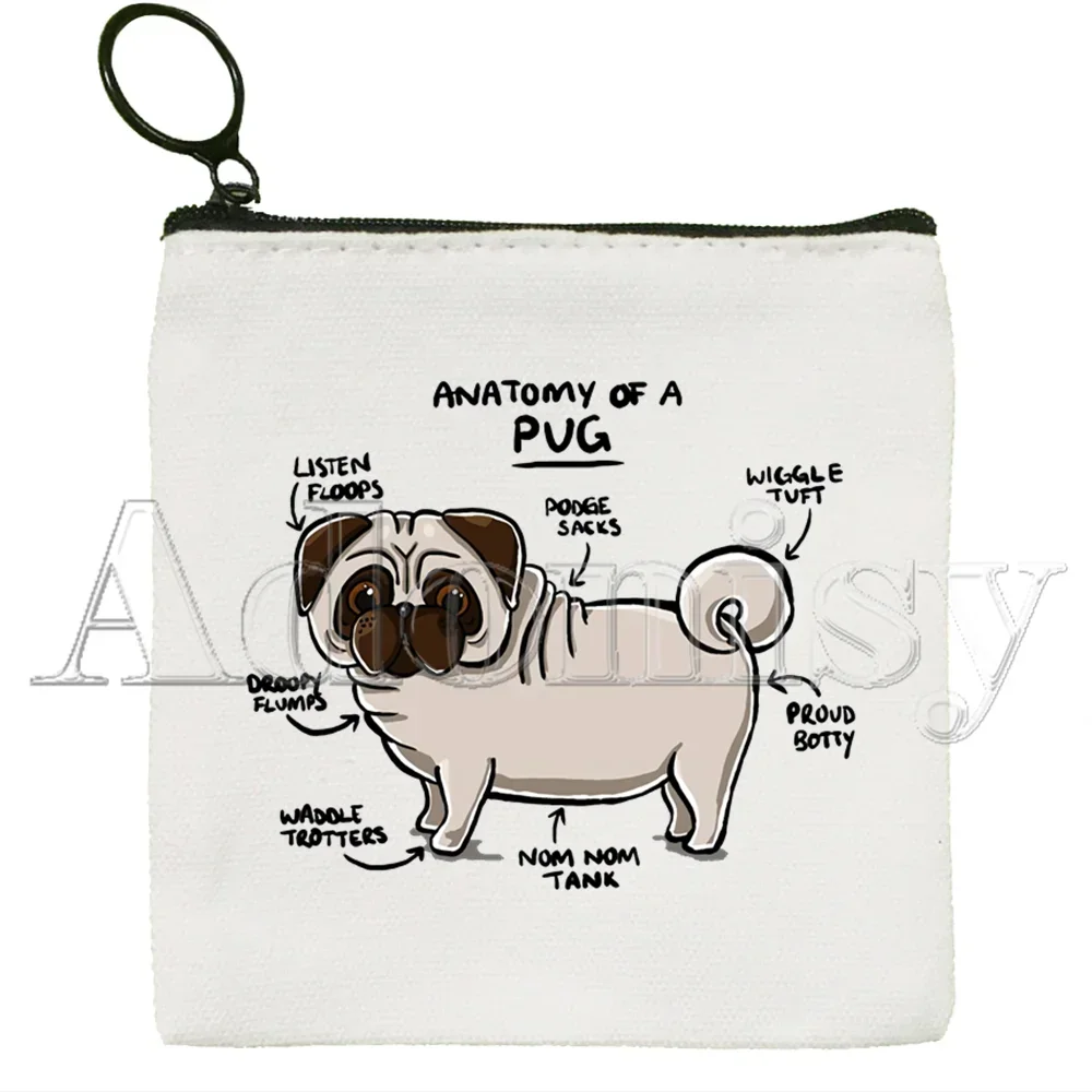 Monedero de lona con estampado de dibujos animados para perro y mascota, monedero pequeño con cremallera para llaves, regalo de mano