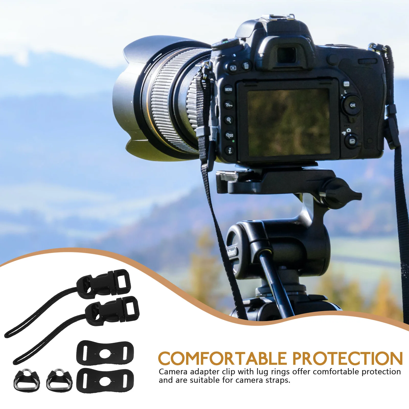 

1 Set Camera Strap Buckle Kit 2 Pairs Triangular Lug Thickened Clips Protective Covers for Travel Outdoor Use