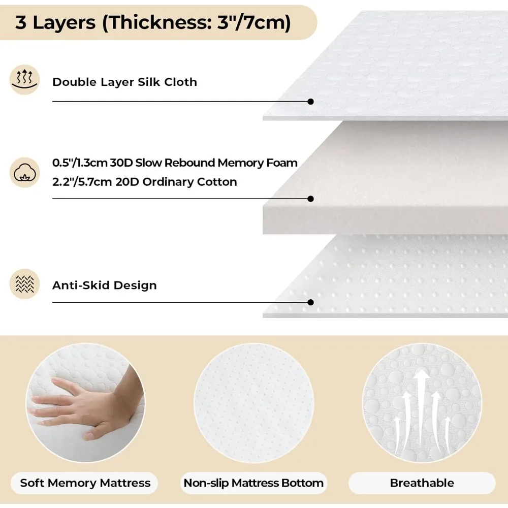سرير قابل للطي، سرير قابل للطي مع مرتبة للبالغين، سرير قابل للطي، سرير محمول، إطار سرير معدني مع مرتبة إسفنجية الذاكرة، ضيف #6