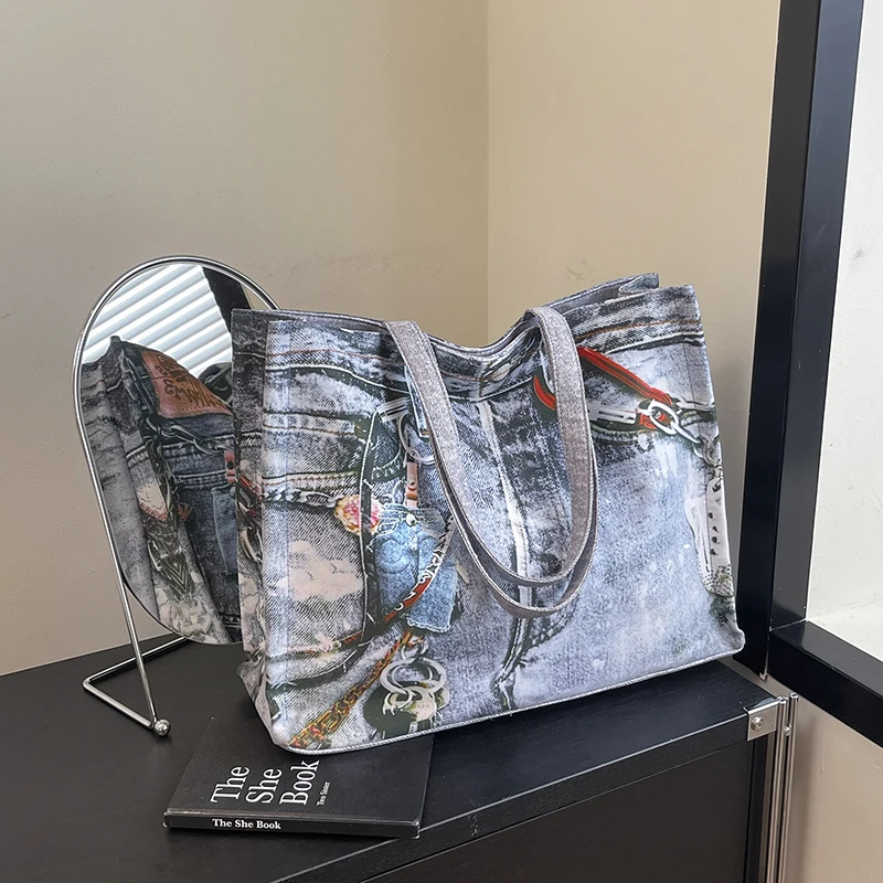 

Vintage Sewing Thread Denim Printing Handbag Fashion Crossbody Bag 2025 New Trend Versatile Casual Crossbody Bag Bolsas De Mujer