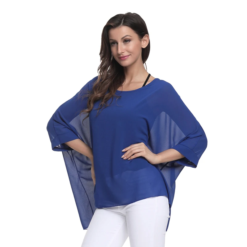 BHflutter Plus Size 2018 Women Tops Tees Batwing Sleeve Casual Loose Chiffon Blouse Shirt O neck Solid Summer Blouses Blusas