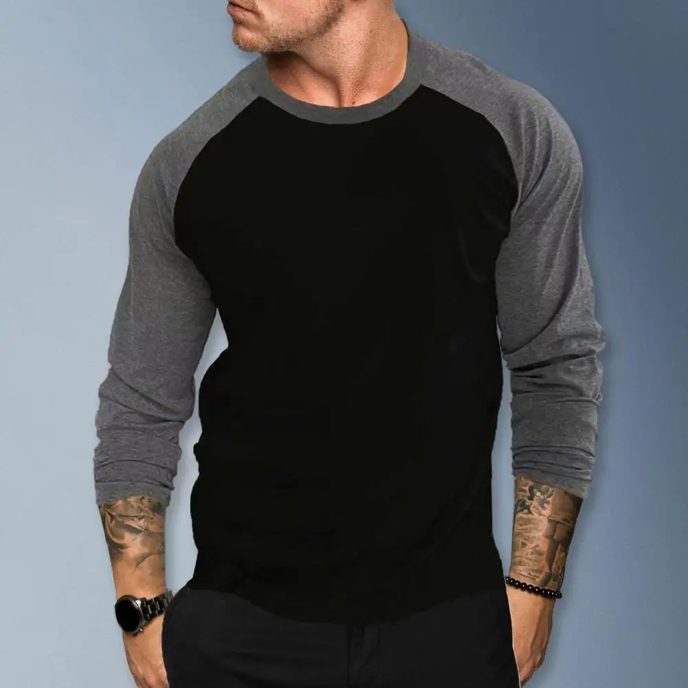 Men Casual T-shirt Color Matching Raglan Long Sleeve Men Tops T-shirt Autumn Men Slim Fit FitnessT-shirt Pullover Tops Tee Shirt