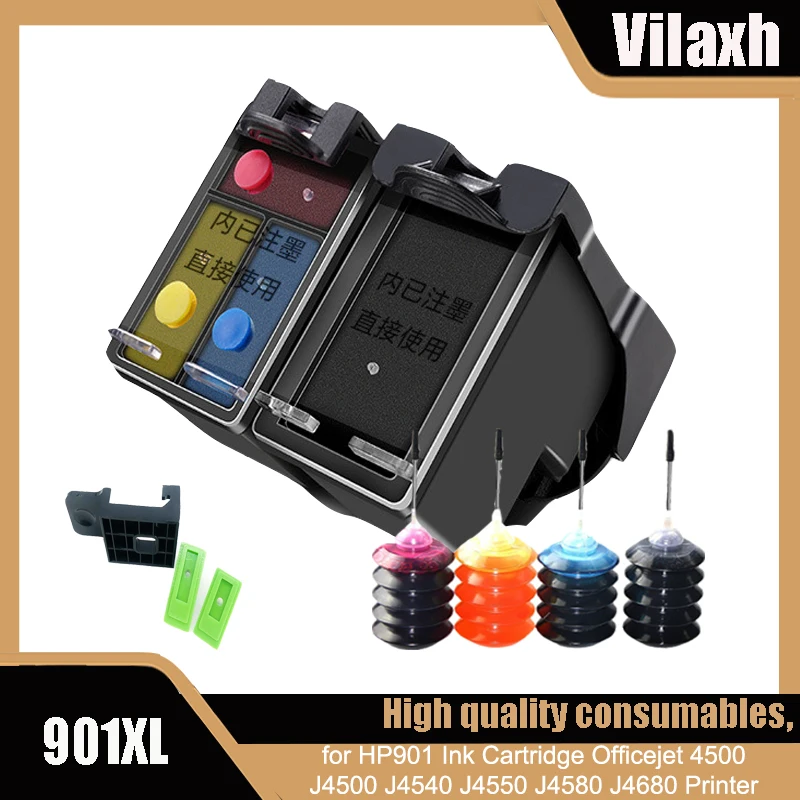 Vilaxh 901XL Cartridge Compatible for HP 901 XL for HP901 Ink Cartridge Officejet 4500 J4500 J4540 J4550 J4580 J4680 Printer