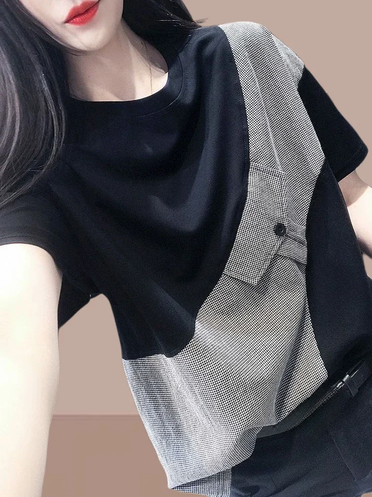 Tops Woman Cotton Summer Outfit Black T Shirt for Women Baggy Kpop 90s Vintage Clothing Pulovers Basic Yk2 Korean Emo Aesthetic