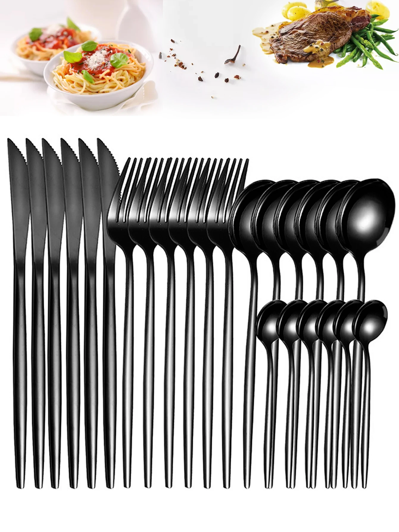 Ocidental Aço Inoxidável Talheres Set, Faca De Jantar, Garfo, Colher De Chá, Louça De Cozinha, Louça Ocidental, 24pcs