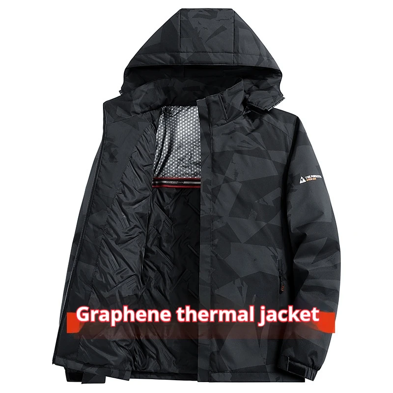 

Mens Graphene Thermal Hooded Jacket 2025 Winter Thickened Quilted Coating Windproof Outdoor Warm Parka