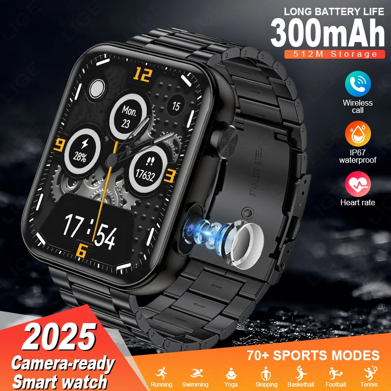 

Новые умные часы с камерой, запись видео, синхронизация, телефонная камера, большая память, динамический видеоциферблат, музыка, Bluetooth-вызов, умные часы 2025