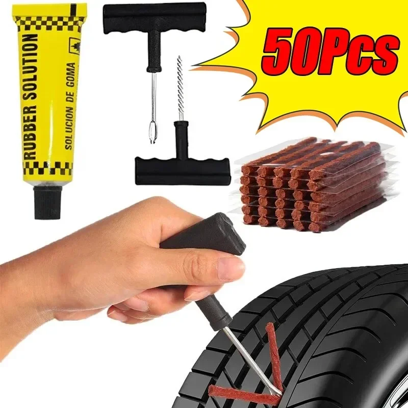 Car Tire Repair Tool Set with Glue Rubber Stripes Tools for Motorcycle Bicycle Tubeless Tyre Puncture Quick Repairing Kit