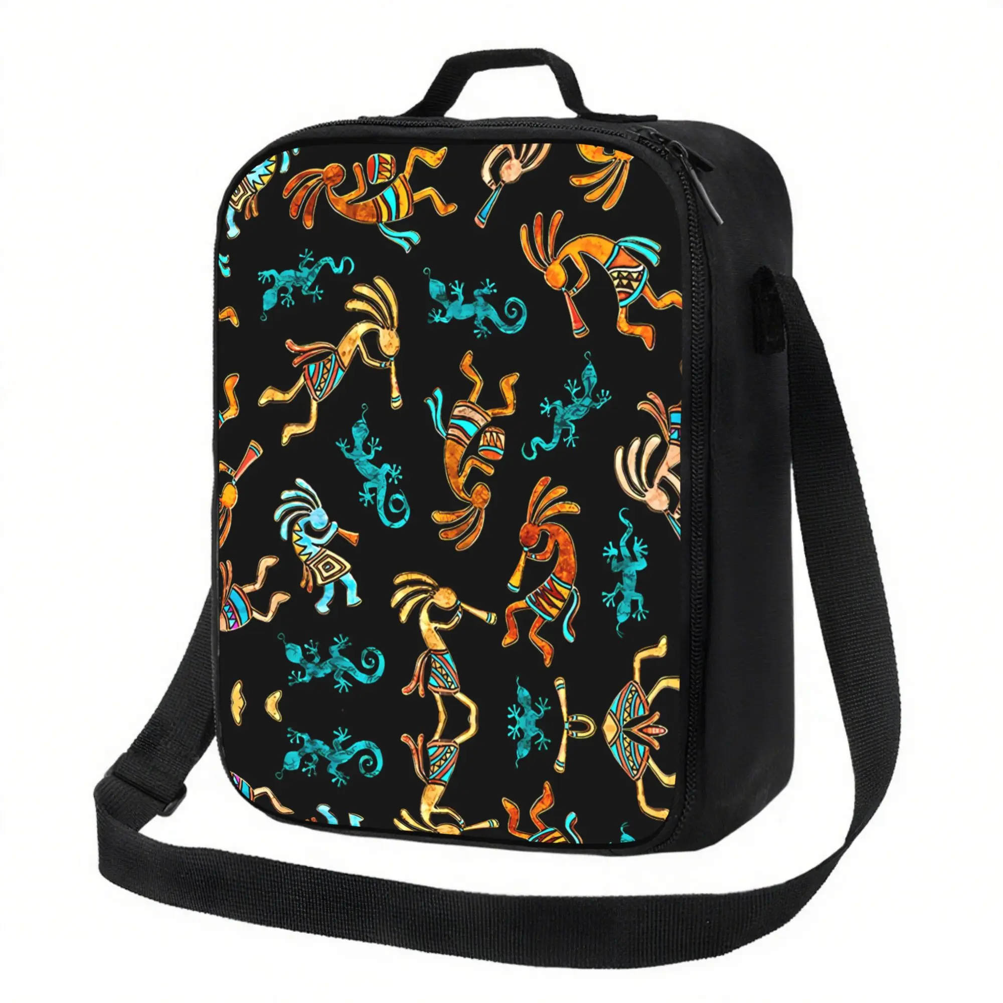 Dancing Tribal Lunch Bag Southwestern Style Portable Rectangular Lunchbox For Name For Outdoor Picnic