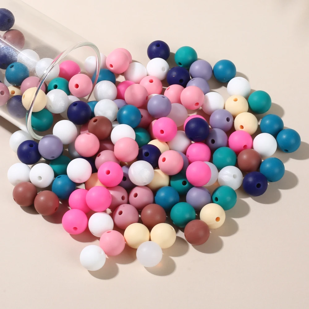 50Pcs Round Silicone Beads 12mm Silicone Spacer Beads DIY Pacifier Chain Necklace Accessories For Pen Keychain Jewelry Making