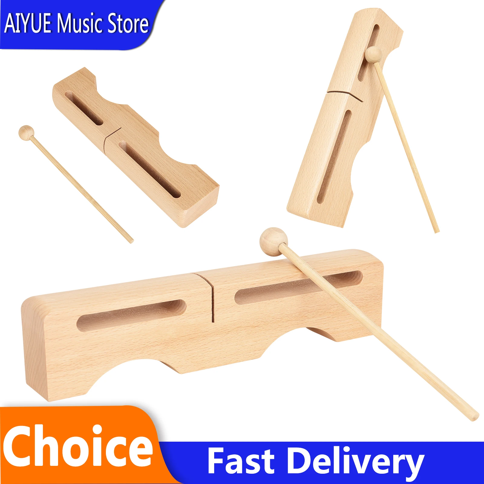 IRIN J215 Double Tone Wood Block Solid Wood High‑Low Pitch Orff Percussion With Beater Children Music Teaching Instrument