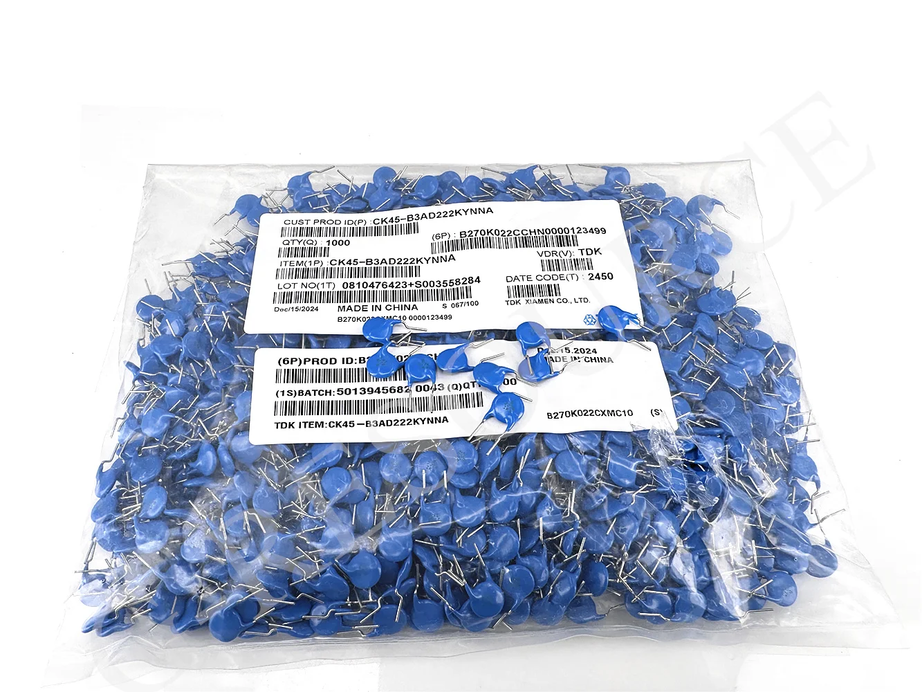 (1000pcs) CK45-B3AD222KYNNA Ceramic Capacitor 2.2nF 222K ±10% 1kV Plug-in P=5mm