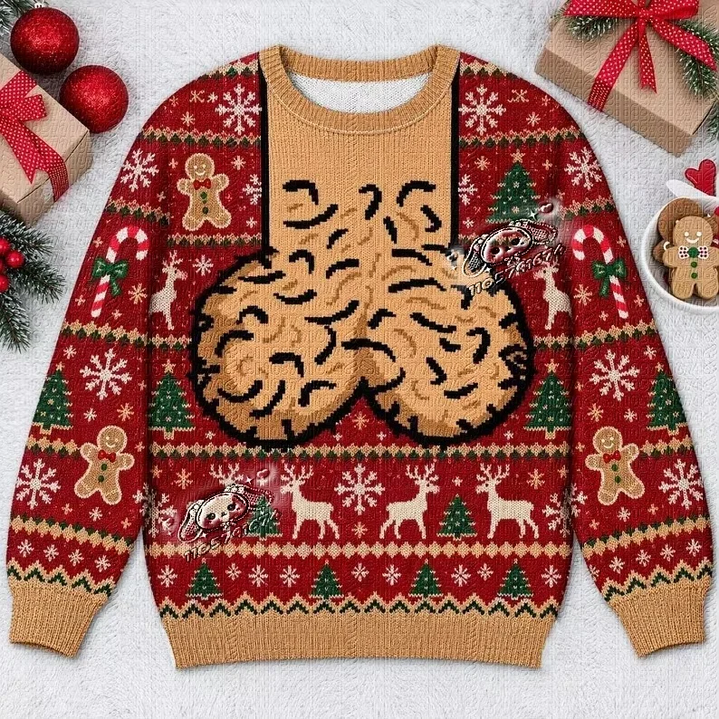 NewMen Christmas Ugly Crew Neck Sweatshirt Funny Chest Hair Suspender Long Sleeve Snowflake Bell Green Red Blue Xmas Party Gifts