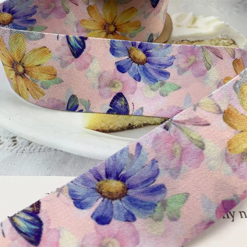 38MM 10Yards Double-Sided Flowers/Butterfly/Wavy Edge Ribbon Hair Bows DIY Crafts Handmade Accessories Clothing Shoe Material